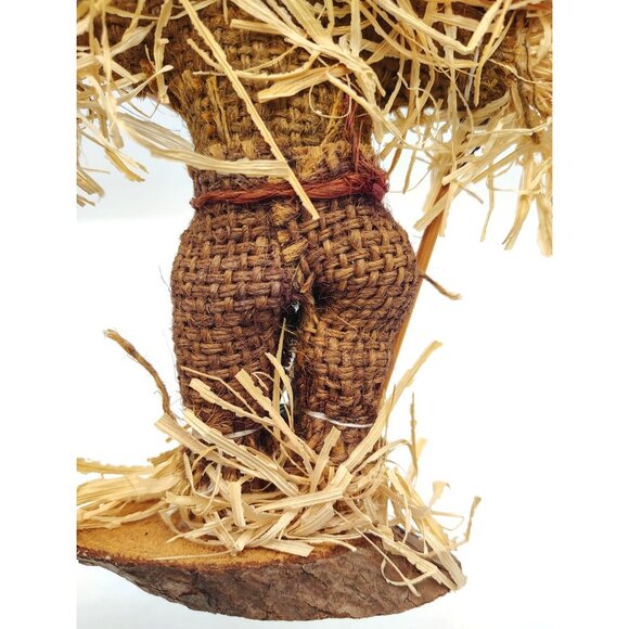 Scarecrow Figure Handmade Fall 7.5 In Wood Base Halloween Pumpkin Harvest Decor - Picture 10 of 15